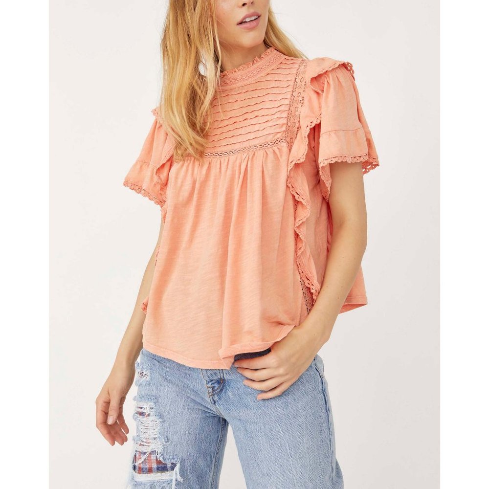 đLAST CHANCEđ NWT Free People Le Femme Tee / Winter Coral - Picture 2 of 7
